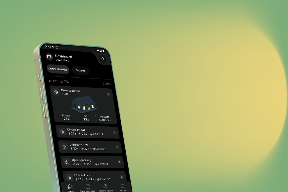 Phone with Clivet eye app, you can manage the unit and consumption directly from your smartphone.