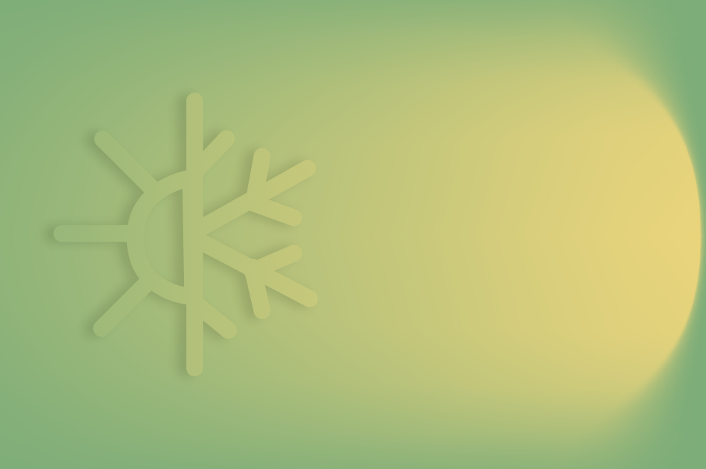 Hot/cold graphic with yellow aura on green background.